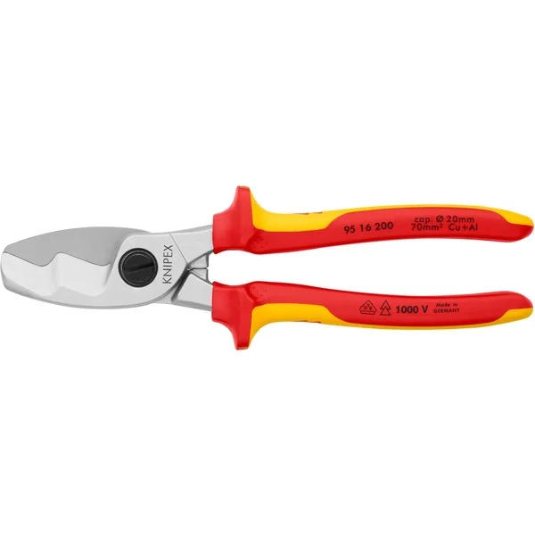 KNIPEX Kabelschere 95 16 200 , Schneid-Zange (für Cu- und Al-Kabel, Doppelschneide, VDE)