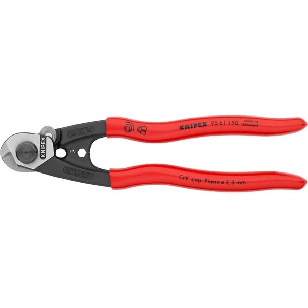 KNIPEX Drahtseilschere 95 61 190 , Schneid-Zange (mit zwei Pressprofilen für Endhülsen)