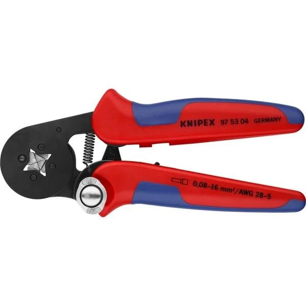 KNIPEX Selbsteinstellende Crimpzange 97 53 04 (rot/blau, für Ader-Endhülsen, Seiteneinführung)