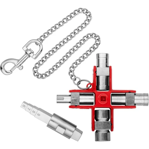 KNIPEX Universal-Schlüssel "Bau" 00 11 06 V01, Steckschlüssel (silber/rot, für gängige Schränke und Absperrsysteme)