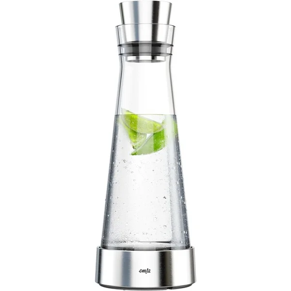 Emsa FLOW Slim Kühlkaraffe aus Glas, Kanne (transparent/edelstahl, mit Kühlstation)
