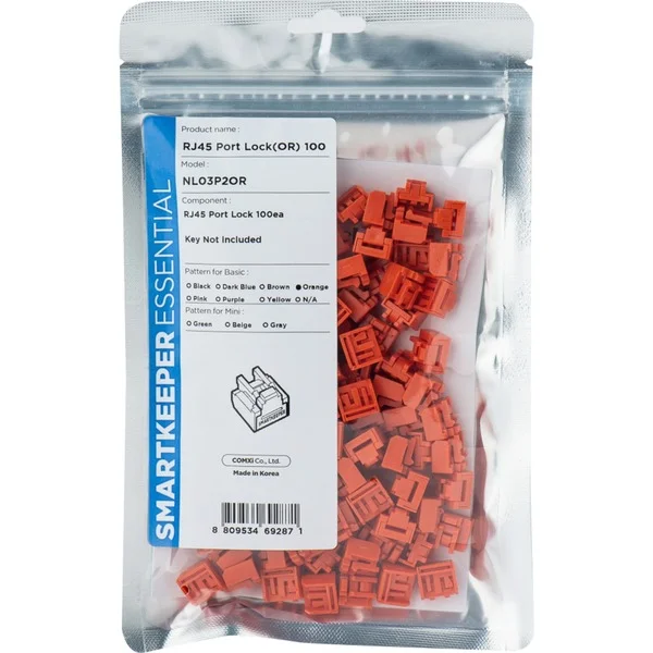 SMARTKEEPER ESSENTIAL RJ45 Port Lock (NL03), Einsteckschloss (Farbcode Orange, 100 Stück)