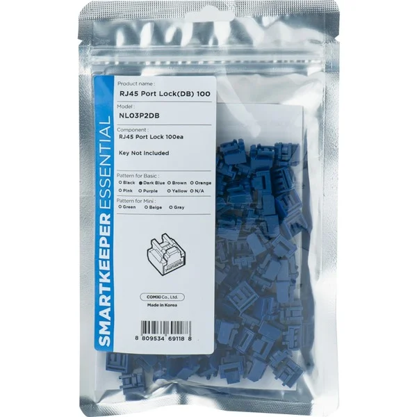 SMARTKEEPER ESSENTIAL RJ45 Port Lock (NL03), Einsteckschloss (Farbcode Dunkelblau, 100 Stück)