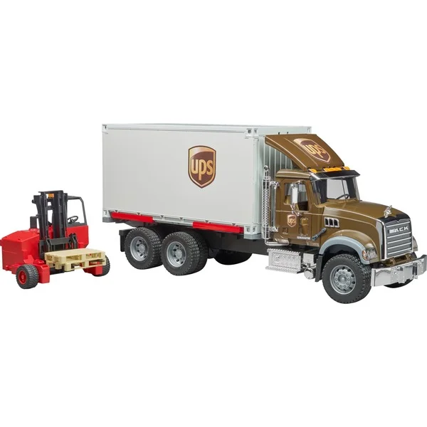 bruder 02828 Mack Granite UPS Logistik-LKW, Modellfahrzeug (mit Mitnahmestapler)