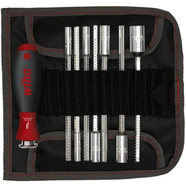 Wiha Schraubendreher mit Wechselklingen-Set SYSTEM 6 (schwarz/rot, 9-teilig, mit Rolltasche)
