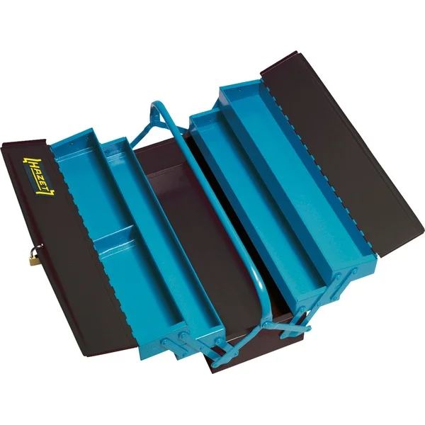 Hazet Metall-Werkzeugkasten leer 190L, Werkzeugkiste (blau/schwarz, 5 Fächer, mit Vorhängeschloss)