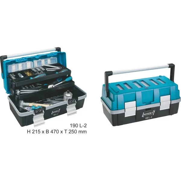 Hazet Kunststoff-Werkzeugkasten 190L-2, Werkzeugkiste (blau/schwarz, 2 rausnehmbare Kleinteileboxen im Deckel)