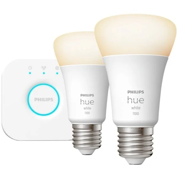 Philips HUE White Starter-Kit E27, LED-Lampe (zwei Lampen, eine Hue-Bridge, ersetzt 75 Watt)