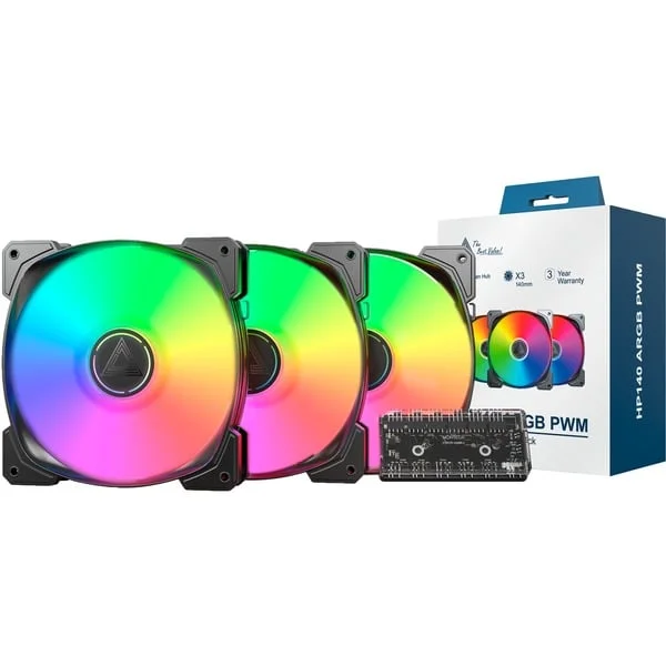 Montech HP140 ARGB PWM 140x140x25, Gehäuselüfter (schwarz, 3er Pack, 140 mm)