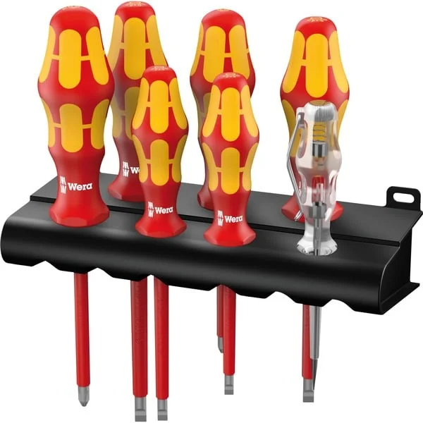 Wera Schraubendreher Satz Kraftform Plus 160i/165i/7, VDE (rot/gelb, mit Lasertip, Spannungsprüfer)