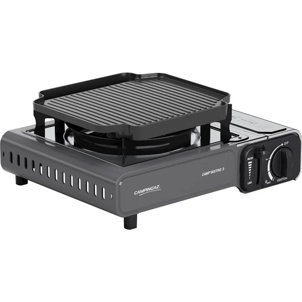 Campingaz Gaskocher Camp'Bistro 3 mit Grillplatte (silber/grau, 2,2kW Einflammkocher, Modell 2025)