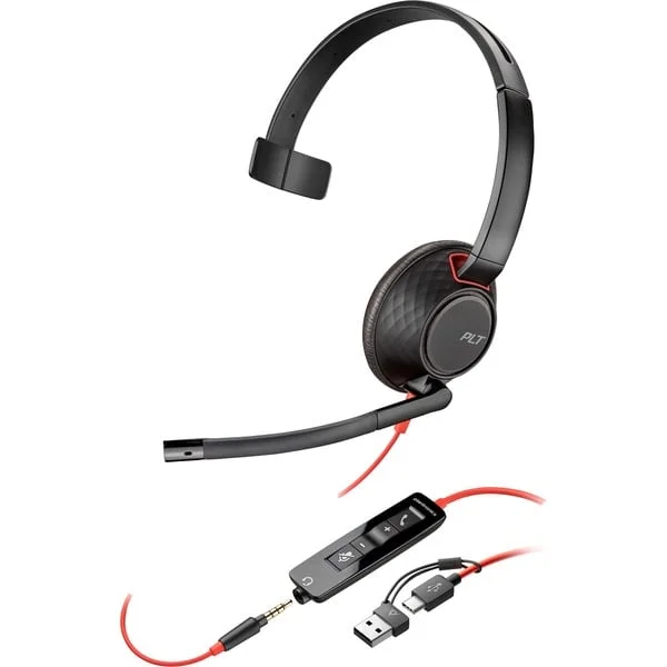HP Poly Blackwire 5210 Monaural USB-C-Headset +3,5-mm-Stecker +USB-C/A-Adapter (schwarz)