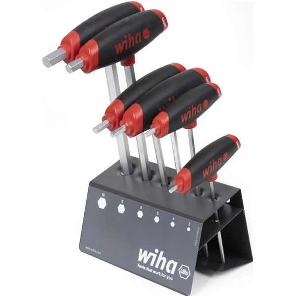 Wiha Stiftschlüssel-Set Hex, mit Quergriff ComfortGrip, Schraubendreher (schwarz/rot, 6-teilig mit Seitenabtrieb, mit Werkbankständer)