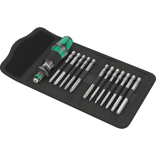 Wera Bicycle Set 2, Bit-Satz (schwarz/grün, 13-teilig, in robuster Falttasche)