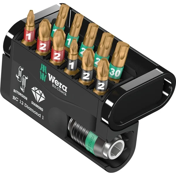 Wera Bit-Check 12 Diamond 1, 1/4", 12-teilig, Bit-Satz (diamantbeschichtet, mit Kunststoffhalter)