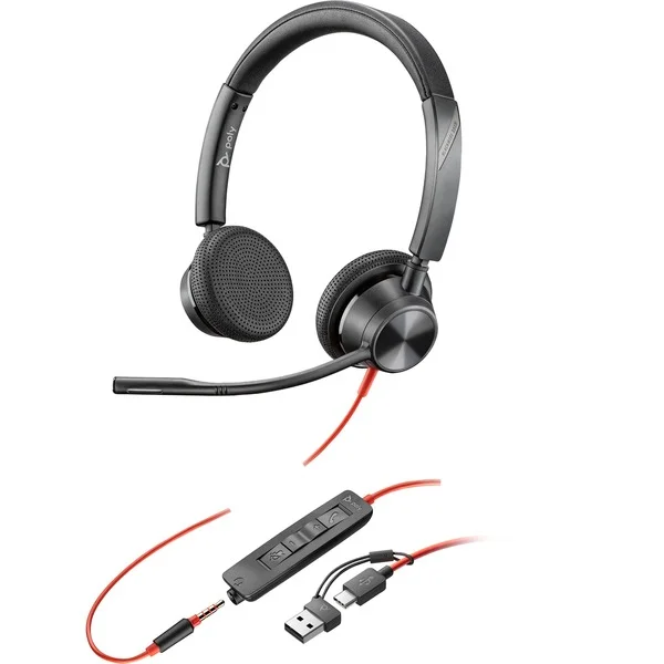 HP Poly Blackwire 3325 USB-C Stereo-Headset + 3,5 mm-Stecker + USB-C/A-Adapter (schwarz)