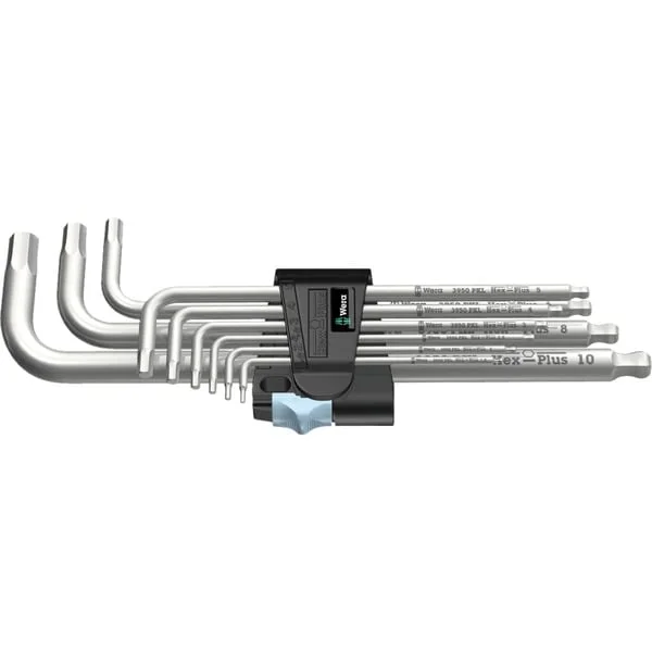 Wera 3950/9 Hex-Plus Stainless 1 Winkelschlüsselsatz, 9-teilig, Schraubendreher (edelstahl, Edelstahl, mit Halteclip)