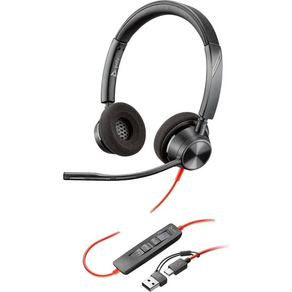 HP Poly Blackwire 3320M USB-C Stereo-Headset +USB-C/A-Adapter (schwarz, für Microsoft Teams zertifiziert)