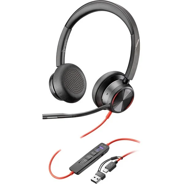 HP Poly Blackwire 8225 USB-C Stereo-Headset + USB-C/A-Adapter (schwarz, für Microsoft Teams zertifiziert)
