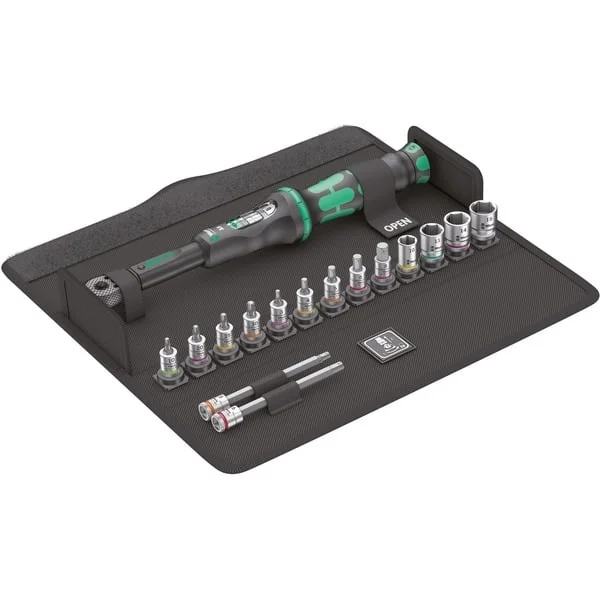 Wera Drehmomentschlüssel Bicycle Set Torque 1, 16-teilig (schwarz/grün, Click-Torque A 5 mit Umschaltknarre)