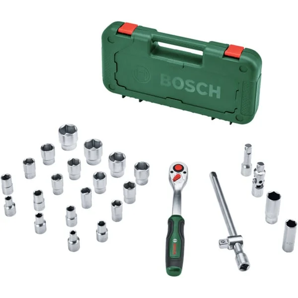 Bosch Heimwerken & Garten 1/2" Ratschen-Set mit Steckschlüsseln, 25-teilig (grün, Drehmoment bis 768 Nm, im Koffer)