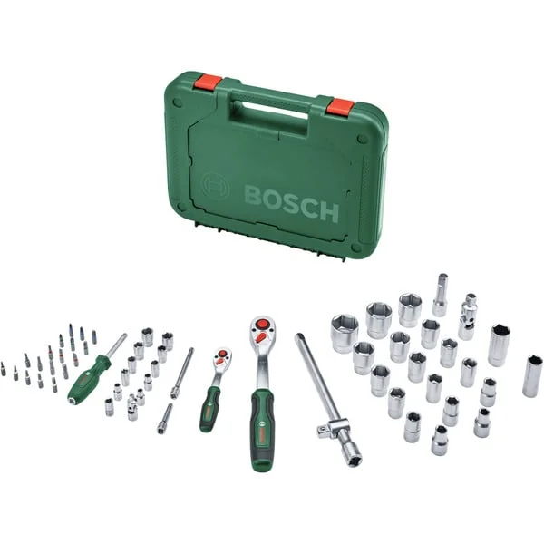 Bosch Heimwerken & Garten 1/2" + 1/4" Ratschen-Set mit Steckschlüsseln, 56-teilig (grün, Drehmoment bis 768 Nm, im Koffer)