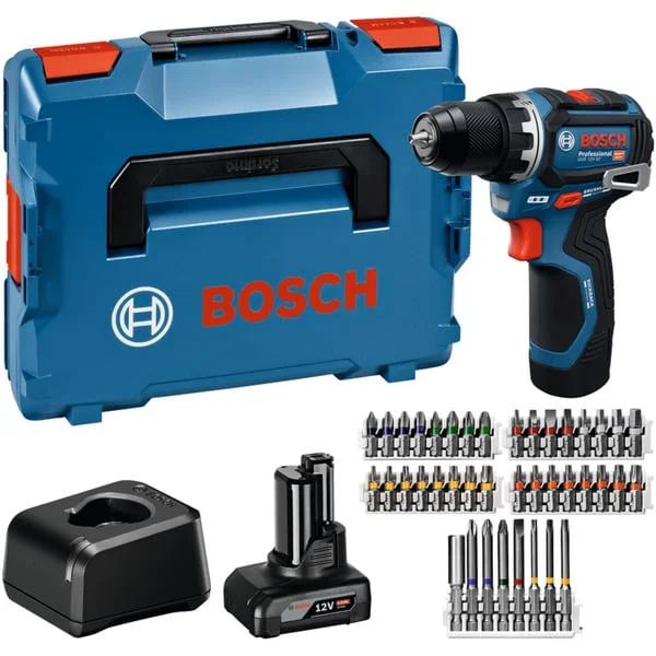 Bosch Professional Akku-Bohrschrauber GSR 12V-32 Professional, 12Volt (blau/schwarz, Li-Ionen Akku 2,0Ah + 4,0Ah, 40-teiliges Zubehör-Set, L-BOXX)