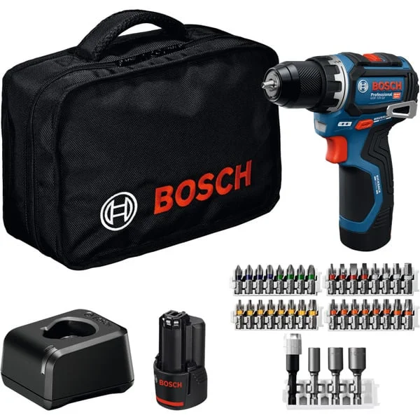 Bosch Professional Akku-Bohrschrauber GSR 12V-32 Professional, 12Volt (blau/schwarz, 2x Li-Ionen Akku 2,0Ah, 36-teiliges Zubehör-Set, Werkzeugtasche)