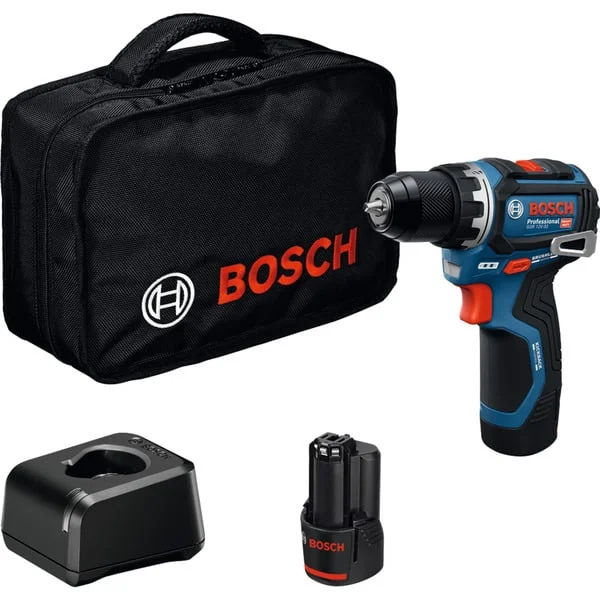 Bosch Professional Akku-Bohrschrauber GSR 12V-32 Professional, 12Volt (blau/schwarz, 2x Li-Ionen Akku 2,0Ah, Werkzeugtasche)