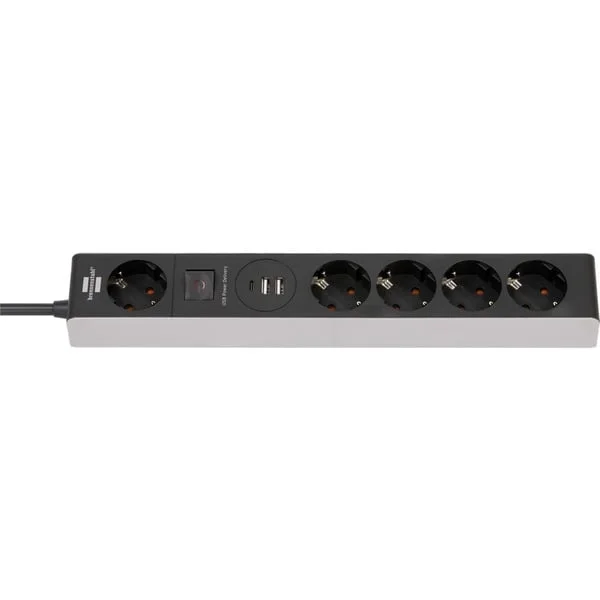Brennenstuhl Steckdosenleiste 5-fach (grau/schwarz, 1,5 Meter, 2x USB-A, 1x USB-C Power Delivery)