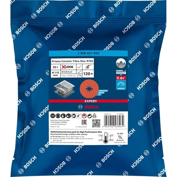 Bosch Professional X-LOCK Expert R782 Prisma Ceramic Fiberschleifscheibe, Ø 115mm, K120 (25 Stück, Bohrung 22,23mm)