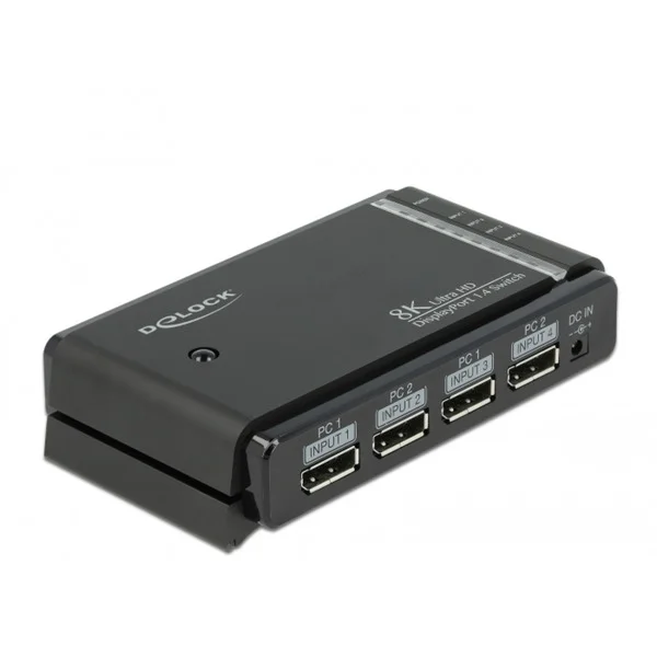 DeLOCK DisplayPort 1.4 Switch 2 x 2 DisplayPort in zu 1 x 2 DisplayPort out 8K, DisplayPort Switch (schwarz)