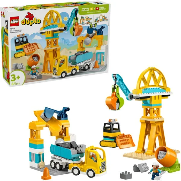 LEGO 10476 DUPLO Town Baustelle mit Baufahrzeugen - 3-in-1-Set, Konstruktionsspielzeug