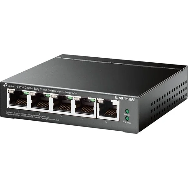 TP-Link TL-SG105MPE, Switch (schwarz, 5-Port-Gigabit-Easy-Smart-Switch mit 4 PoE+ Ports)