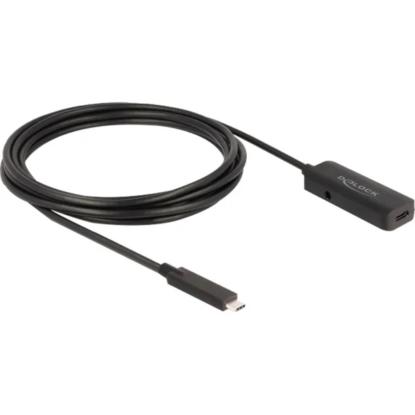 DeLOCK USB 3.2 Gen 2 Aktivverlängerungskabel, USB-C Stecker > USB-C Buchse (schwarz, 3 Meter, 10 Gbps, mit DC Strombuchse)