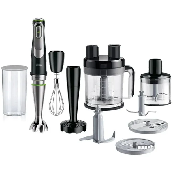 Braun MultiQuick 9 Stabmixer MQ 9187XLI (edelstahl/schwarz, 1.200 Watt, mit Küchenmaschinen-Aufsatz, Zerkleinerer, Kartoffelstampfer)