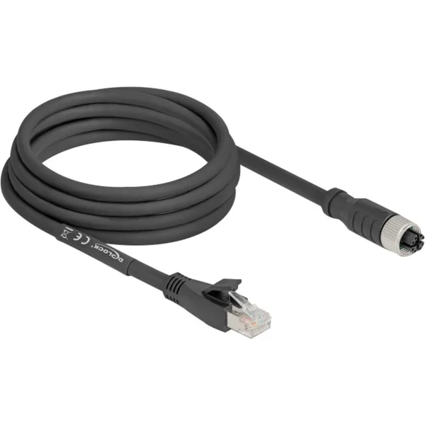 DeLOCK M12 Kabel X-kodiert 8 Pin Buchse > RJ-45 Stecker, Cat.5e S/FTP (schwarz, 3 Meter, flexibel)