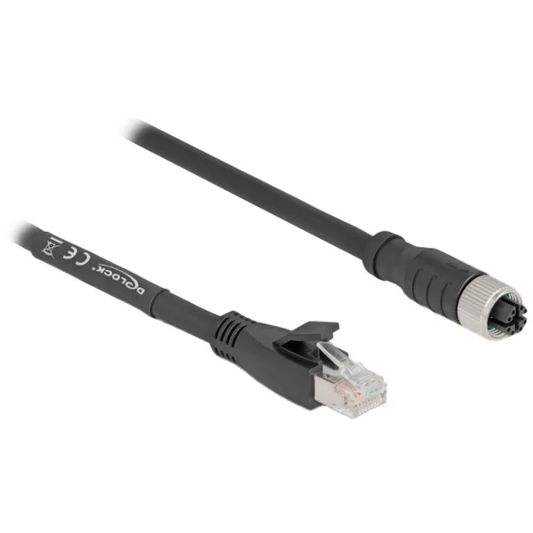 DeLOCK M12 Kabel X-kodiert 8 Pin Buchse > RJ-45 Stecker, Cat.5e S/FTP (schwarz, 10 Meter, flexibel)