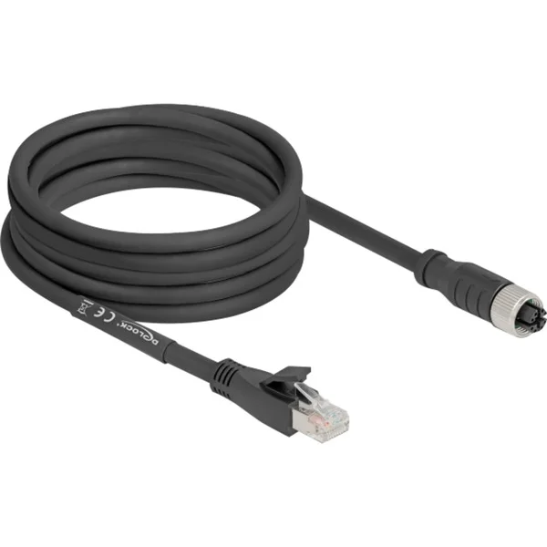 DeLOCK M12 Kabel X-kodiert 8 Pin Buchse > RJ-45 Stecker, Cat.5e S/FTP (schwarz, 5 Meter, flexibel)