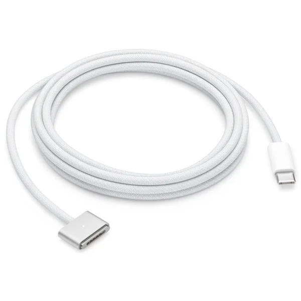 Apple USB 2.0 Ladekabel, USB-C Stecker > magnetischer MagSafe 3 Anschluss (silber, 2 Meter, gesleevt, nur Ladefunktion)