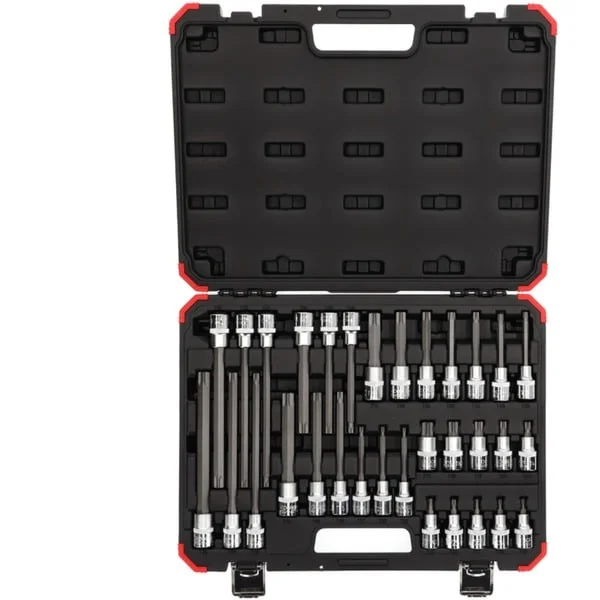 GEDORE Red Schraubendreher-Steckschlüssel-Einsatz-Satz, 1/2" (schwarz/rot, 32-teilig, Sechsrund, im Koffer)