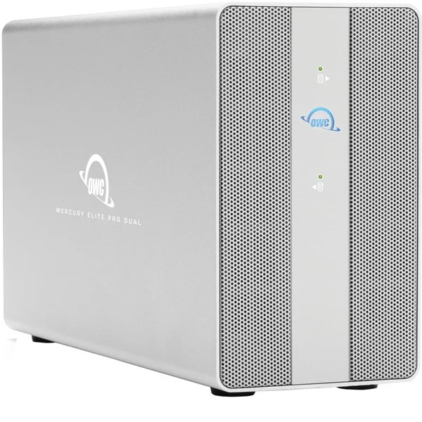 OWC Mercury Elite Pro Dual mit 3-Port USB Hub, Laufwerksgehäuse (silber, USB 10Gb/s Externe Storage Solution)