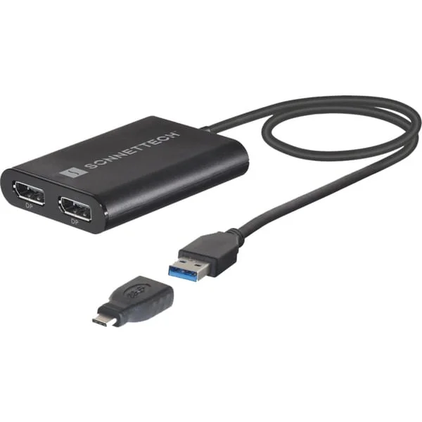 Sonnet USB DisplayLink Adapter, USB-A Stecker > Dual 4K DisplayPort (schwarz, 30cm, für M1 und M2 Macs)