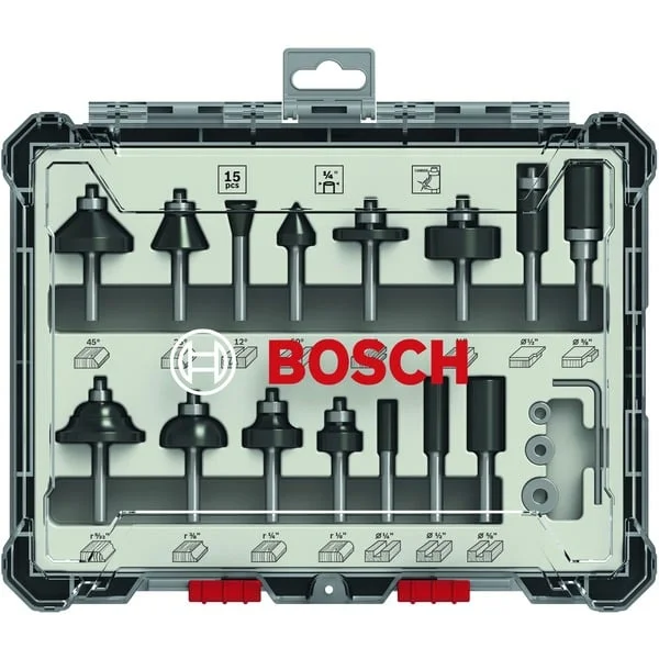 Bosch Professional Fräser-Set, 15-teilig (1/4"-Schaft)