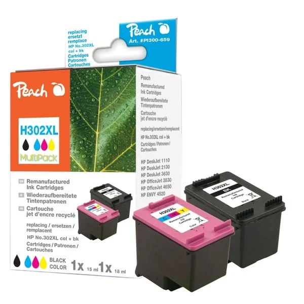 Peach Tinte SparPack PI300-659 (kompatibel zu HP 302XL, F6U68A, F6U67A)