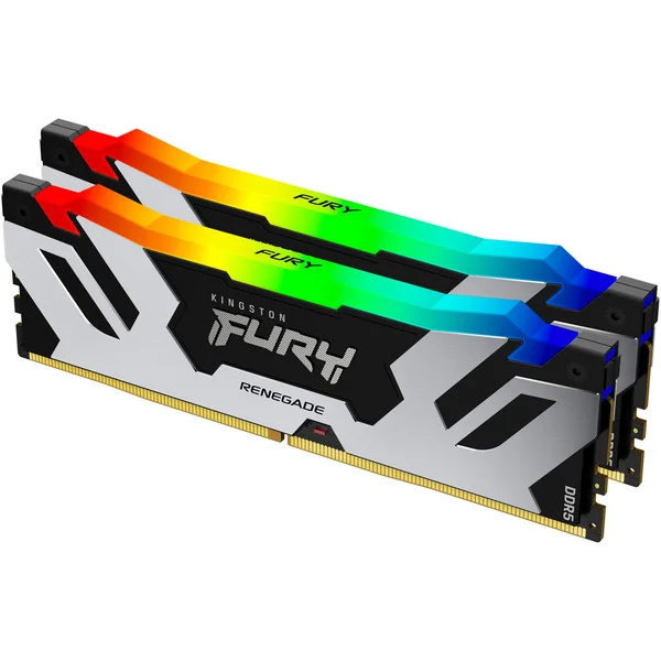 Kingston FURY DIMM 48 GB DDR5-8000 (2x 24 GB) Dual-Kit, Arbeitsspeicher (silber/schwarz, KF580C38RSAK2-48, Renegade RGB, INTEL XMP)