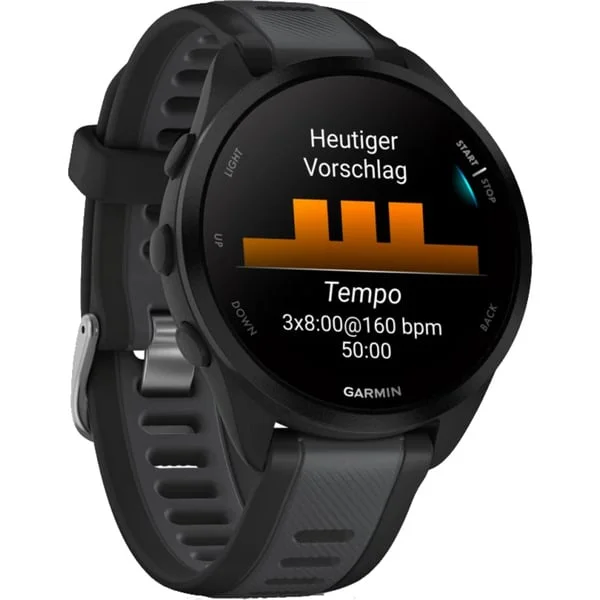 Garmin Forerunner 165, Smartwatch (schwarz/dunkelgrau, 43 mm, Silikon-Armband)