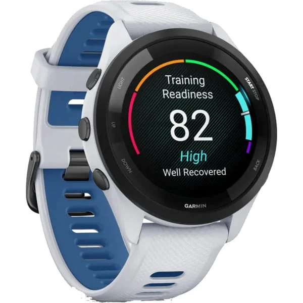 Garmin Forerunner 265, Smartwatch (weiß/dunkelblau, 46 mm, Silikon-Armband)