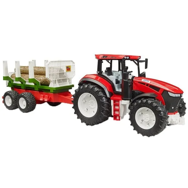 bruder 03453 ROADMAX Traktor mit Rückeanhänger und 3 Baumstämmen, Spielfahrzeug
