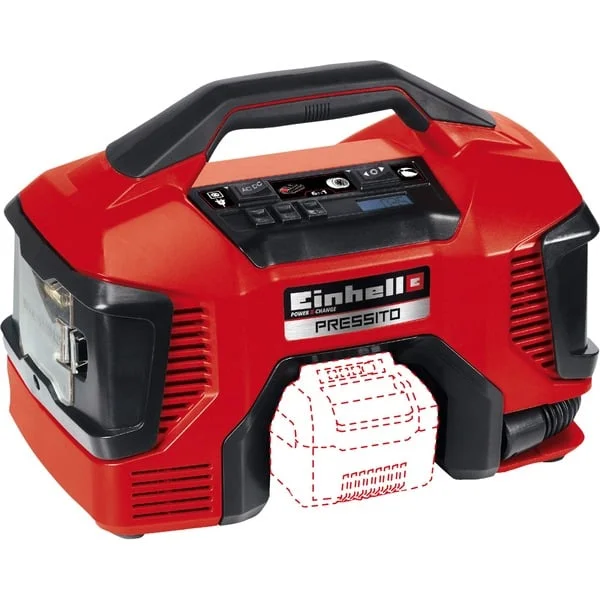 EINHELL Power X-Change Hybrid-Kompressor PRESSITO, 18Volt / 220Volt (rot/schwarz, ohne Akku und Ladegerät)